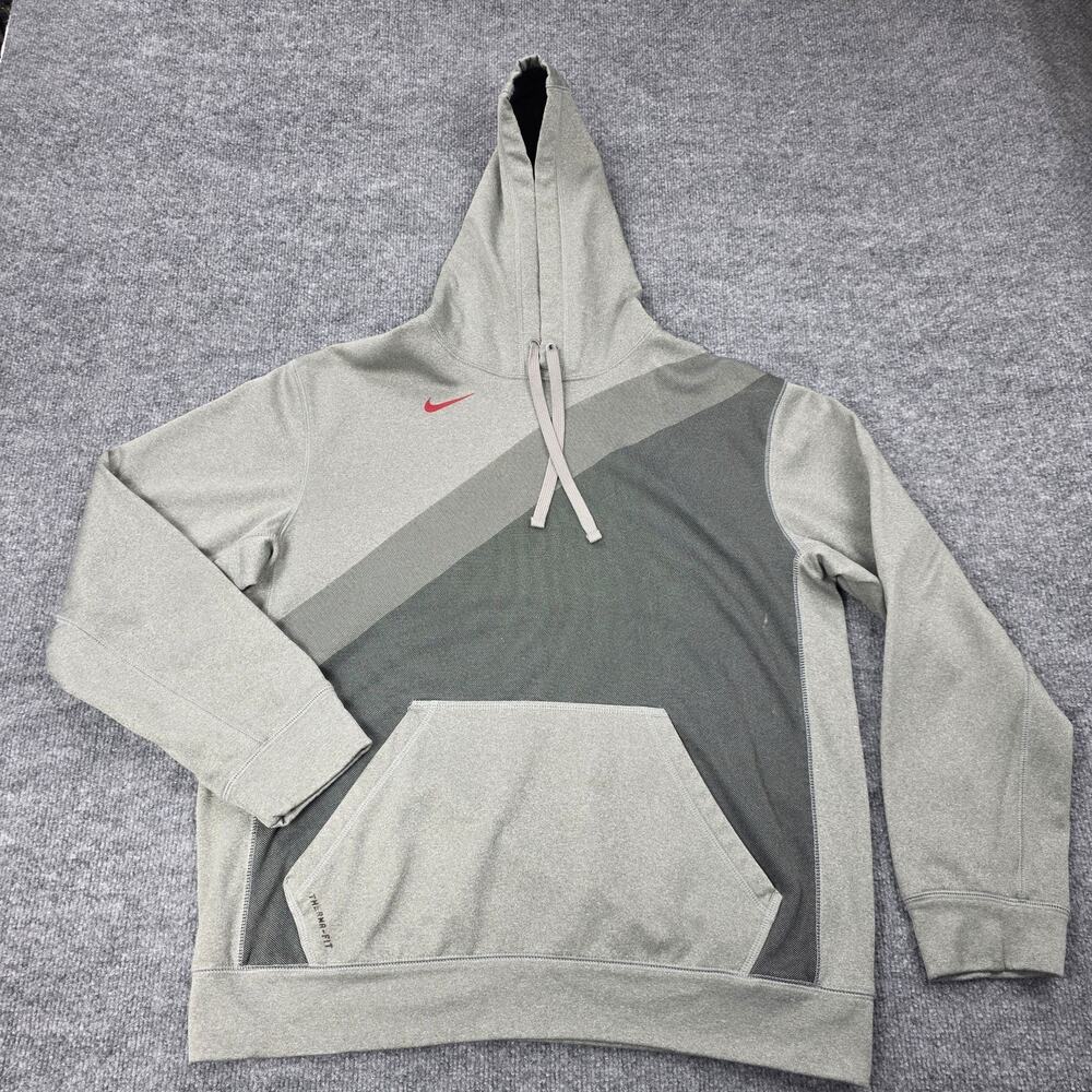 Nike Hoodie Mens Medium Gray Colorblock Therma Fit Pullover Fleece Swoosh Active